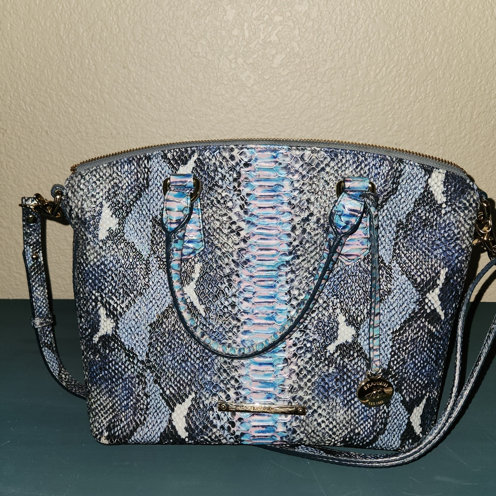Chic Brahmin Blue and Black Snake Print Handbag